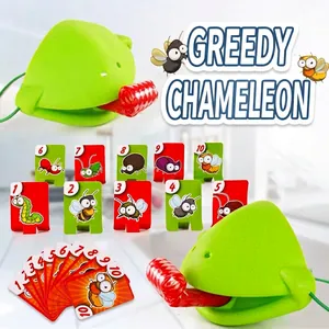 Interactive Chameleon Lizard Tongue Tabletop Game with 2 Masks and Target Cards for Kids