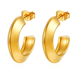 Boucles d'oreilles créoles en forme de C en acier inoxydable plaqué or 18 carats