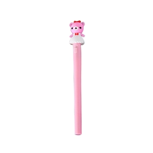 Penna a sfera rosa luminosa con simpatico orsetto decorativo e vestito bianco