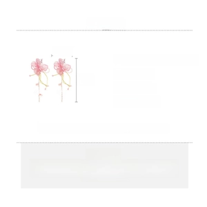 Detailed size and material specifications for pink floral tassel earrings with rhinestones