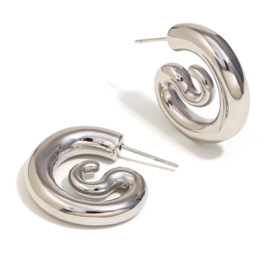 Silver spiral swirl earrings in polished stainless steel with minimalist twisted design