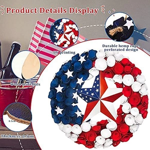 Detail of 0.5cm thick wooden July 4th door sign with UV printing and hemp rope