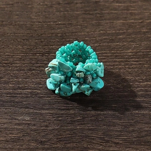 Detailed shot of handmade turquoise stone bead ring with 1.9cm inner diameter size