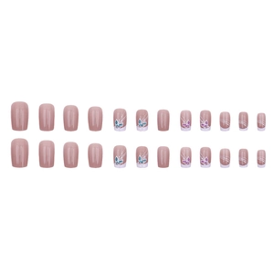 24-piece mid-length French press-on nails with dreamy butterfly patterns and nude pink finish