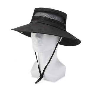 Men's outdoor breathable sun hat in black with wide brim and mesh ventilation