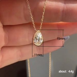 Elegant 18K gold plated pear-shaped zircon pendant necklace for wedding jewelry