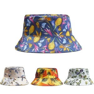 Floral Print Satin Bucket Hat Wide Brim Sun Protection Outdoor Summer Travel Casual Flat Top For Men Women