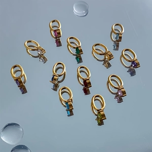 Set of 12 colorful birthstone cubic zirconia pendants in gold stainless steel for DIY jewelry