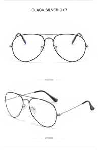 Front and 45-degree side view of black silver metal pilot eyeglasses frames