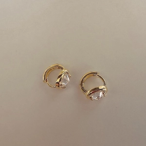 Elegant 925 sterling silver gold-plated hoop earrings with sparkling zircon stones