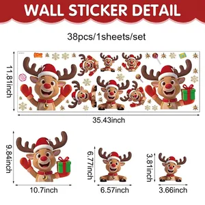 Größentabelle für Weihnachts-Rentier-Wandtattoo-Set aus PVC mit Elchen und Schneeflocken
