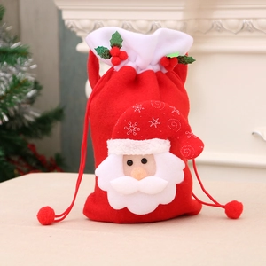 3D Santa Claus drawstring Christmas gift bag with plush trim and festive holiday design