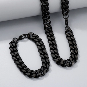 Set collana e bracciale con maglia cubana in acciaio al titanio nero per uomo e donna