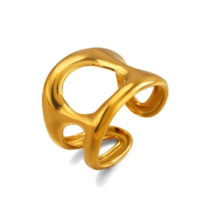 Modern gold-plated stainless steel hollow geometric ring with chunky sculptural design