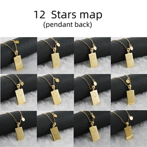 Detail view of 12 stars map pendant back engraving on 18K gold stainless steel jewelry