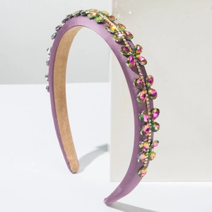 Purple Baroque headband with colorful rhinestones and elegant crystal flower ornaments