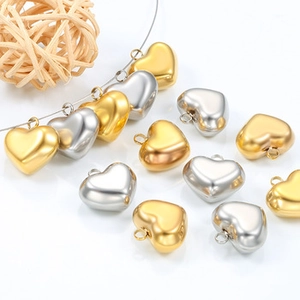 Polished heart pendants in gold and silver finish for DIY jewelry making