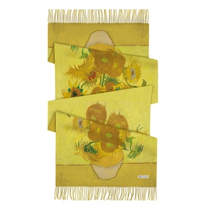 Van Gogh Sunflowers painting cashmere-feel shawl scarf with yellow tassels for women