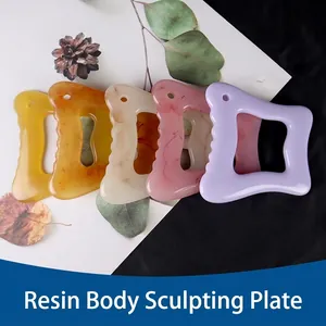 Resin Gua Sha Board Body Sculpting Scraper Tool Massage For Neck Face Back Acupoint Tension Relief Marble Texture Wave Edge Design