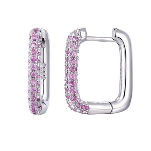 Detailed macro view of S925 sterling silver square earrings with pink zircon pavé setting