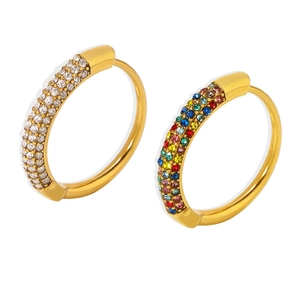 Pair of 18K gold plated hoop earrings with sparkling clear and colorful zircon crystals