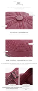 Detailed close-up of burgundy cotton baseball cap with embroidery and metal buckle