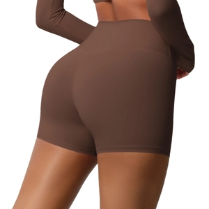 Women's high-waisted lift yoga shorts in deep brown with a slim fit and athletic design