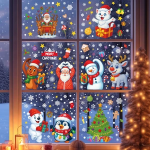 Christmas Window Clings Static Stickers Santa Claus Snowman Reindeer Snowflake PVC Decals Holiday Party Home Decoration