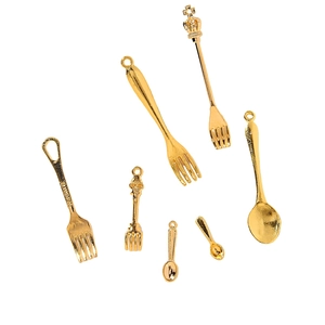 Lot de 7 pendentifs miniatures dorés en forme de fourchette et cuillère pour DIY