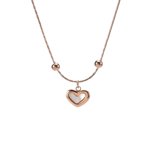 Minimalist Heart Pendant Necklace Titanium Steel Shell Inlay Gold Tone Adjustable Jewelry Gift For Women