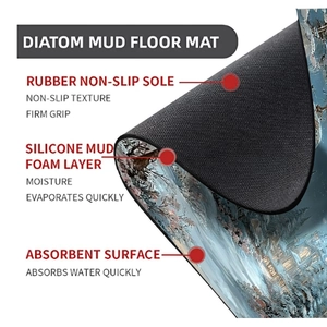 Detail of three-layer diatom mud floor mat showing absorbent surface and non-slip rubber base