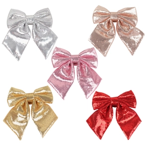 Set of five glitter Christmas bows in silver, rose gold, pink, gold and red colors