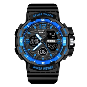 Montre sport à double affichage étanche 50m avec bracelet en résine bleue pour ados