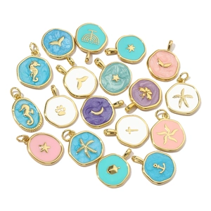 Colorful marine themed enamel charms including seahorse, starfish and moon for DIY jewelry