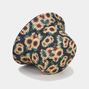 Stylish sunflower pattern double-sided bucket hat for sun protection in navy blue