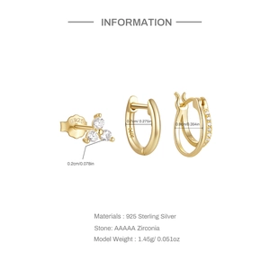 Detailed view of 925 sterling silver ear set with AAAAA zirconias and gold plating
