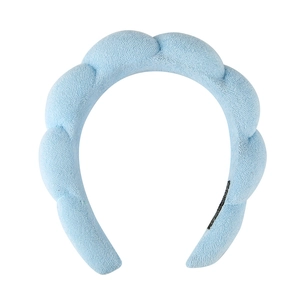 Light blue braided sponge headband with soft towel texture for facial washing and daily wear
