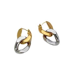 Fashionable gold and silver interlocked chain link clip-on earrings with a polished finish