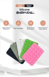 Macro detail of flexible silicone suction cup pads in black, grey, white, green and pink