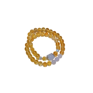 Double-layer beaded bracelet with yellow chalcedony and white jade in neo-Chinese style