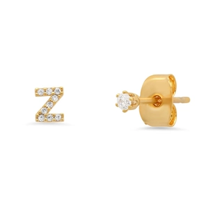 Close-up of gold S925 silver letter Z stud earring with cubic zirconia accents