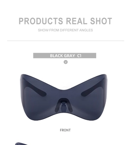 Front view of Y2K butterfly oversized frameless sunglasses in black gray C1 finish