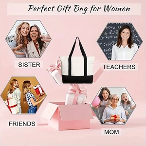Detailed gift scenes for large canvas tote bag featuring letter print and black-white design