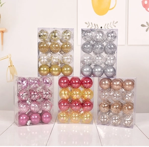 Close-up of 6cm Christmas ornaments set in PVC box with glitter and matte textures