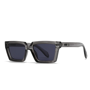Translucent dark gray rectangular sunglasses with metal arrow detail for men and women