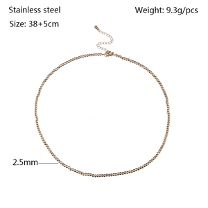 Detail of rose gold stainless steel ball necklace with lobster clasp and chain extender