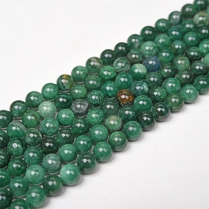 Natural green mica stone round beads strand with authentic textures for DIY jewelry