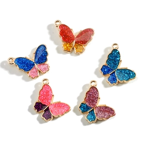 DIY butterfly pendant charms in colorful glitter metal finish for earring necklace making