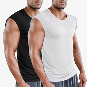 Men's quick-dry athletic tank top in black and white featuring a slim-fit muscle cut