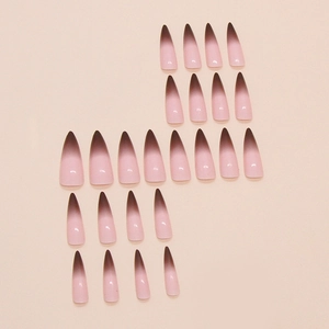 24 faux ongles amande longs avec dégradé brillant du rose au marron foncé